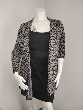 Lightweight Print Open-Front Cardigan Sweater - Gray